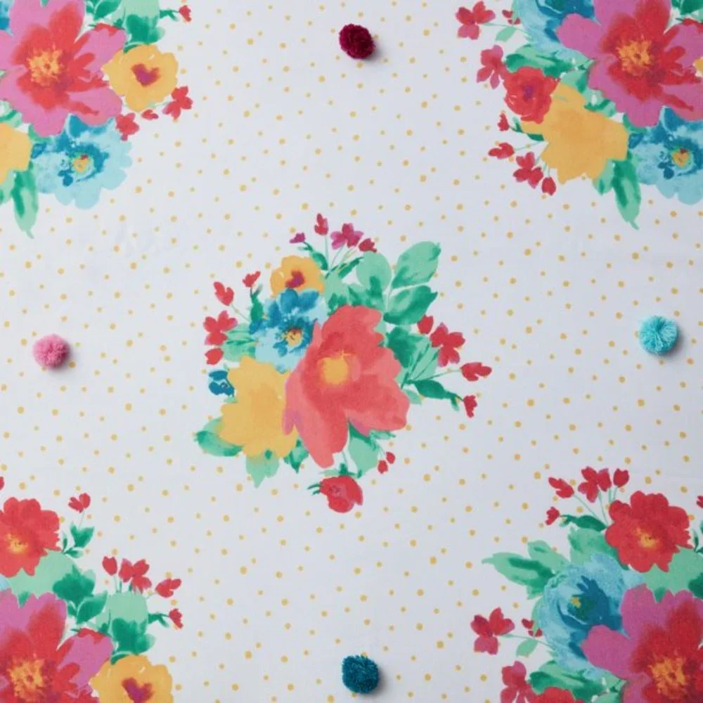 Pioneer Woman Breezy Blossom Floral Applique Fabric Shower Curtain 72